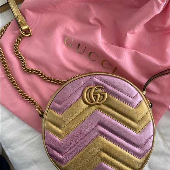Gucci GG marmont round shoulder bag - gold & pink - Picture 3 of 5